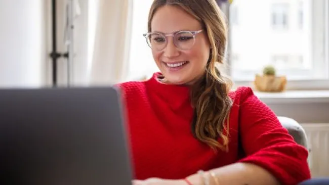 A woman working from home